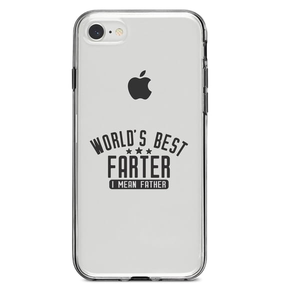 DistinctInk Clear Shockproof Hybrid Case for iPhone 7 8 SE (2020 Model) 4.7" Screen TPU Bumper Acrylic Back Tempered Glass Screen Protector - World's Best FARTER, I Mean Father