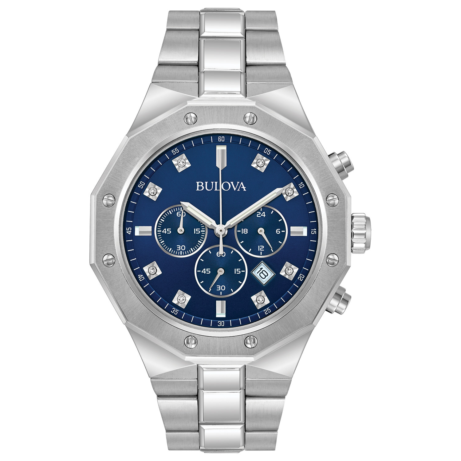 Bulova Men's Chronograph Diamond Accent Stainless Steel Watch 44mm 96D138 