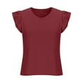thumbnail image 3 of Olyvenn Women's V Neck Knitted Tank Tops Trendy 2025 Summer Slim Fit Ruffle Sleeveless Tee Shirts Solid Color Casual Blouse Wine XL, 3 of 5