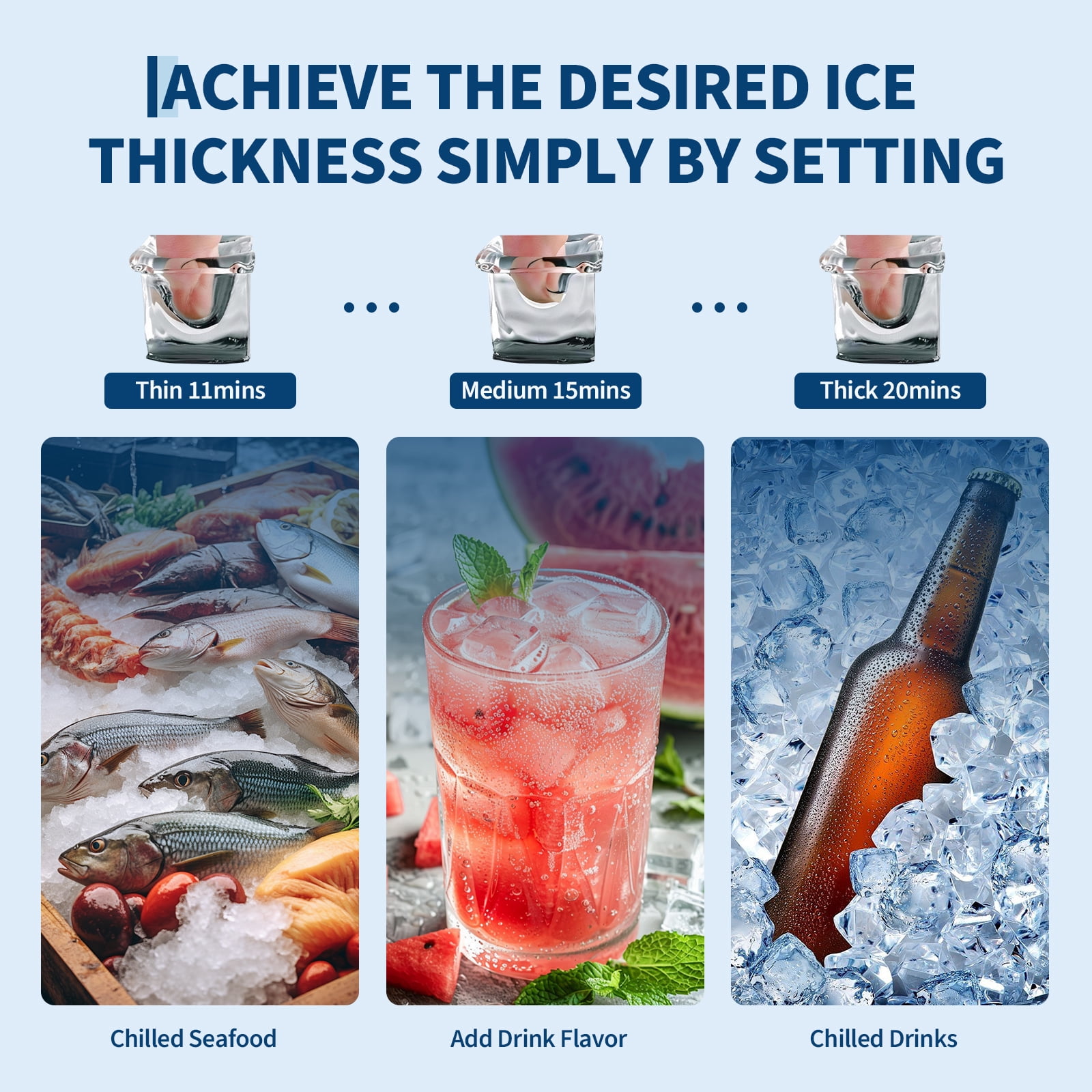 Garvee Commercial Ice Maker Machine, Dual Water Inlet, 120V/60Hz Stainless Steel Ice Maker with Adjustable Ice Thickness, Smart Control Panel, Fast 15-Min Ice Cycle for Home Bar Kitchen Office