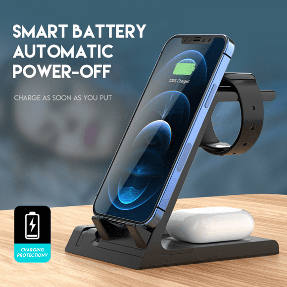 Estación de carga inalámbrica rápida 6 en 1 de 50 W para iPhone/i-Watch/Air-Pods Pro compatible con Qi