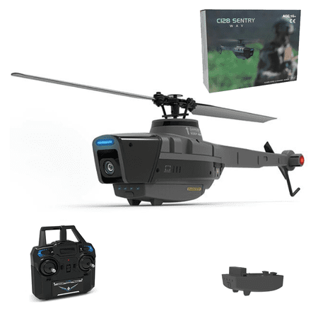C128 RC Helicopter with 1080P Camera, 4CH Single-Rotor Brushless Military Drone with Optical Flow & Altitude Hold, One-Key Takeoff, RTF RC Aircraft for Adults & Beginners
