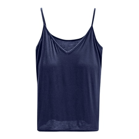 UYISJ Womens Tank Tops with Built in Bra Scoop Neck Sleeveless Shirts Ruched Front Spaghetti Solid Color Padded Basic Camisoles