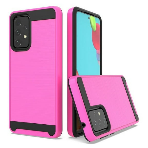 Phone Case for Samsung Galaxy A52 5G, Slim Metallic Design Case Cover with Tempered Glass (Pink)