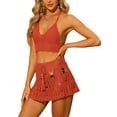thumbnail image 4 of MODA NOVA Juniors 2 Pieces Bikini Set Hollow Out Cami Top Mini Skirt Summer Beach Crochet Knit Sets Red M, 4 of 5
