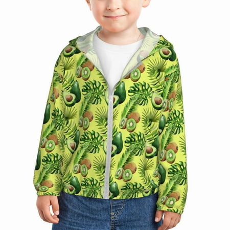 

Gaeub Kiwi and Avocado Print Athletic Sun Protection Hoodie for Kids Long Sleeve Outdoor UV Shirt Running Fishing Top for Boys Girls-5 Years