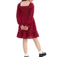 thumbnail image 4 of INSPIRE CHIC Girls' Halloween Long Sleeve Smocked Dress Square Neck High-Low Hem Fall Midi Dress for School & Parties 5-6 Years Burgundy, 4 of 5