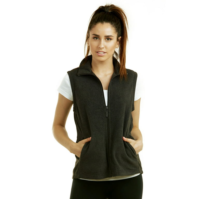 TheLovely Women & Plus Lightweight Full Zip Up Soft Polar Fleece Vest  Jacket (Charcoal, 2XL) 