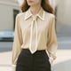 thumbnail image 1 of Ounisa Women's Bow Tie Neck Long Sleeve Buttton Cuff Chiffon Elegant Blouse, 1 of 6