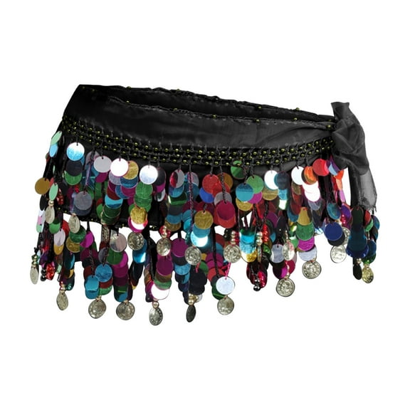 Prolriy Sequin Fringe Wrap Skirts for Women, Women's Carnival Sequin Tassel Waist Chain Hip Scarf Performance Belt Waist Cover Belts for Women Black