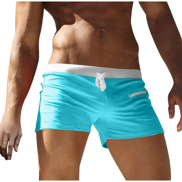 Mens 3 Inch Swim Trunks Swimwear Bathing Suit Swim Brief Square Leg Board Short with Zipper Pocket