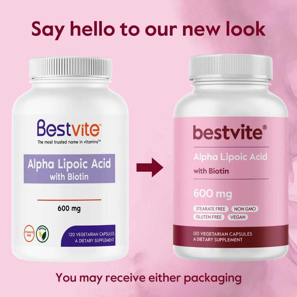 Alpha Lipoic Acid 600mg (per Capsule) with Biotin to Enhance Absorption (240 Vegetarian Capsules) (2-Pack) - No Fillers - No Stearates - No Flow Agents - Gluten Free - Vegan - Non GMO