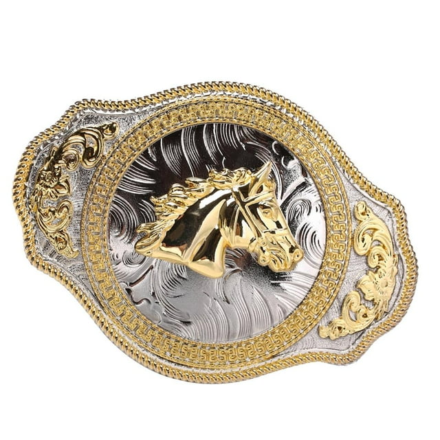 Rodeo Engraved Golden Horse Belts Buckle Men's Metal Vintage Western Accessory