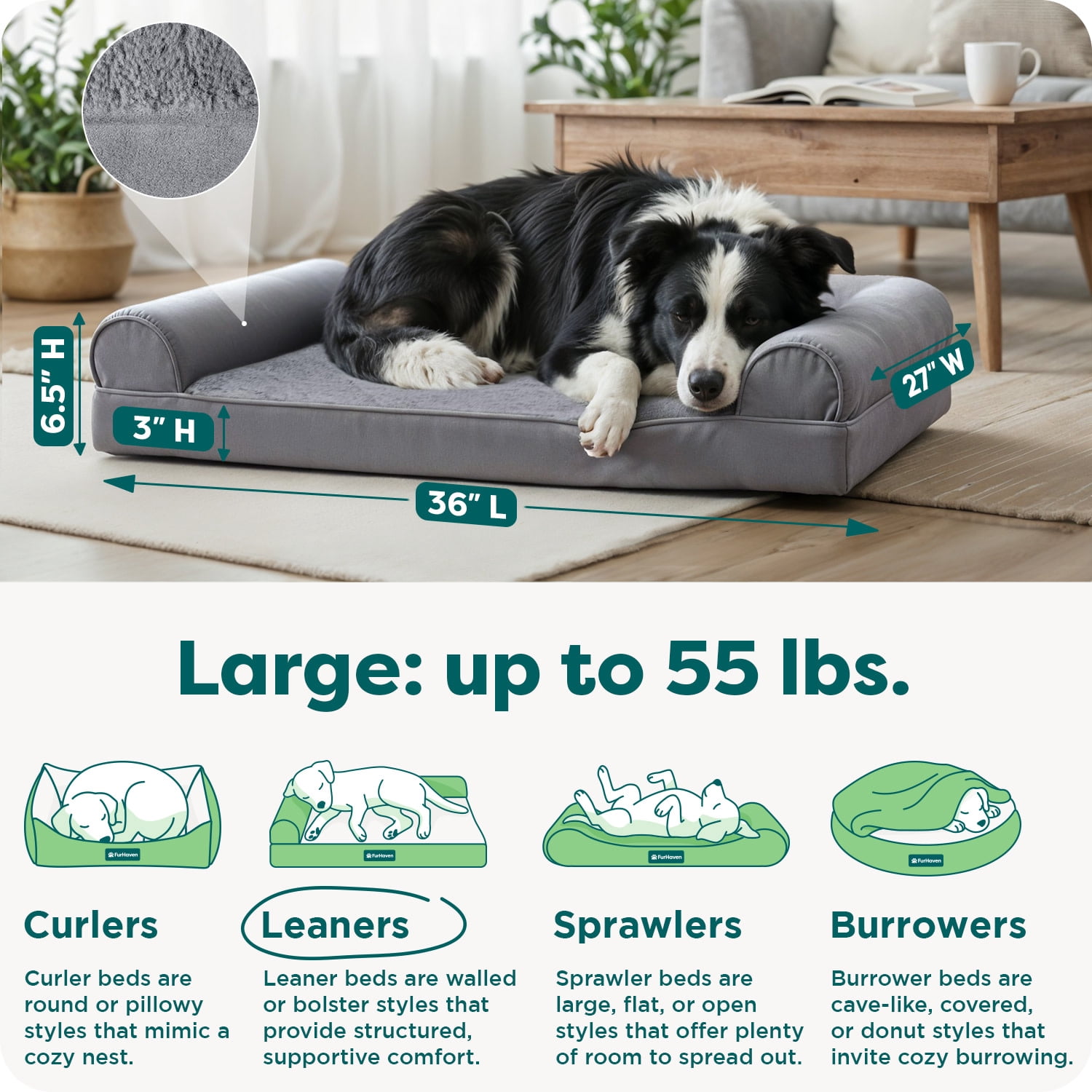 FurHaven Plush & Suede Orthopedic Sofa Pet Bed for Dogs & Cats - Gray, Large