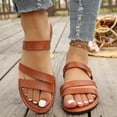thumbnail image 2 of Narveanno Women's Cross Strappy Leather Flats Sandal Cute Dressy Toe Ring Open Toe Slip on Slide Sandals Brown 8.5, 2 of 7