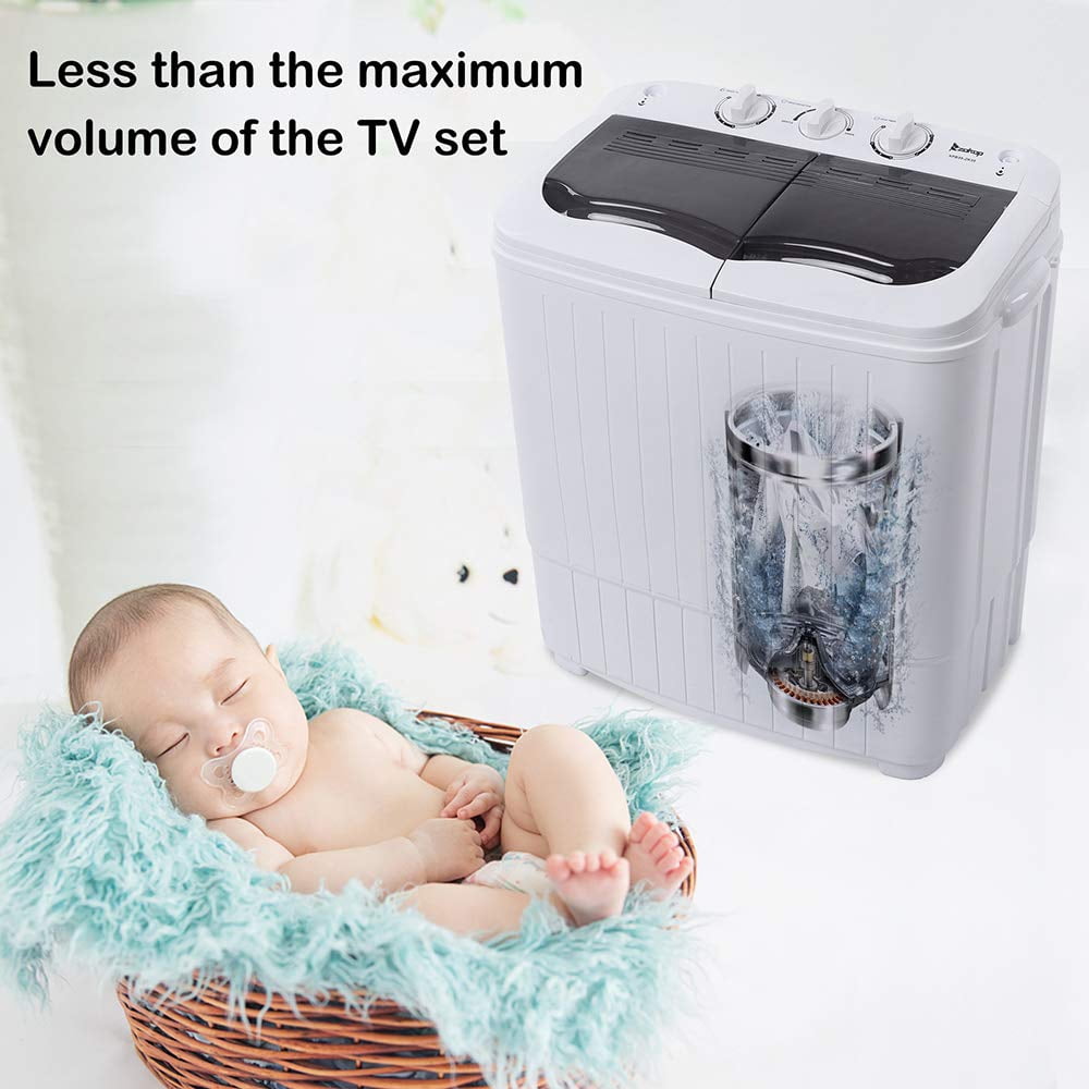 14.3 lbs Compact Twin Tub Washing Machine, 7.7 lbs Washer Mini Compact Laundry Machine and 6.6 lbs Spinner, Semi-automatic Washer Combo for Dorms, Apartments, RVs