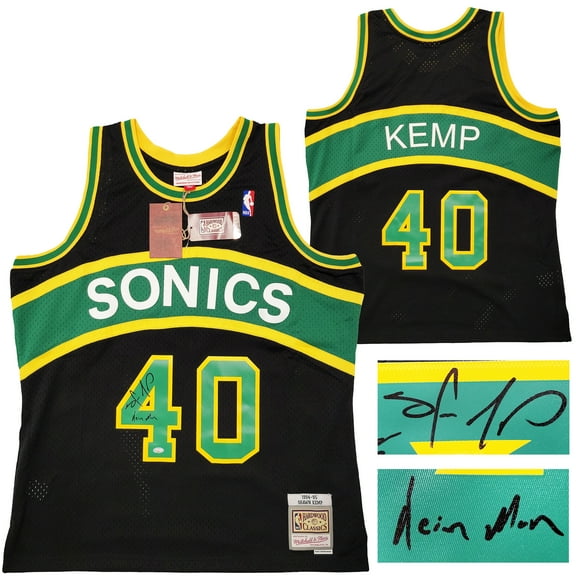 Seattle Supersonics Shawn Kemp Autographed Black Authentic Mitchell & Ness Hardwood Classics Swingman Jersey Size XL Signed On Front "Reign Man" MCS Holo 203434