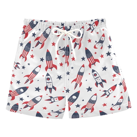 Rocket Pattern Swim Trunks Quick Dry Beach Pool Board Shorts Lightweight Stylish Print Sizes 2T to XL