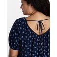thumbnail image 4 of Terra & Sky Women’s Plus Printed Swing Mini Swing Dress with Tie Back, Sizes 0X-5X, 4 of 5