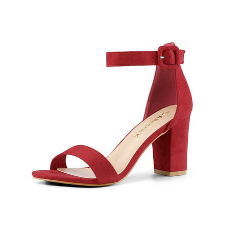 284H 17 Woman Open Toe Chunky High Heel Ankle Strap Sandals Red/US (Best Female Camel Toe)