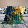 thumbnail image 2 of WERPE Durable and Long-lasting Gold and Blue Abstract Art Flannel Bed Blanket White, 2 of 6