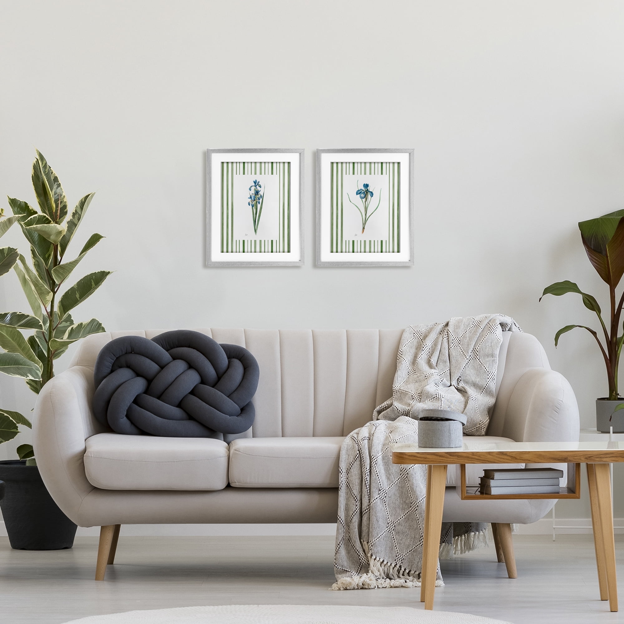 Stupell Industries Irises And Stripes 2 Piece Gray Framed Print Under Glass Set, design by Nan