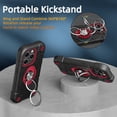 thumbnail image 3 of Rugged Case for iPhone 15 Pro Max Ring Holder Kickstand Cover with Screen Protective Film, Heavy Duty Triple-Layers Military Grade Hybrid Shockproof Drop Resistant Case, Black+Red, 3 of 6