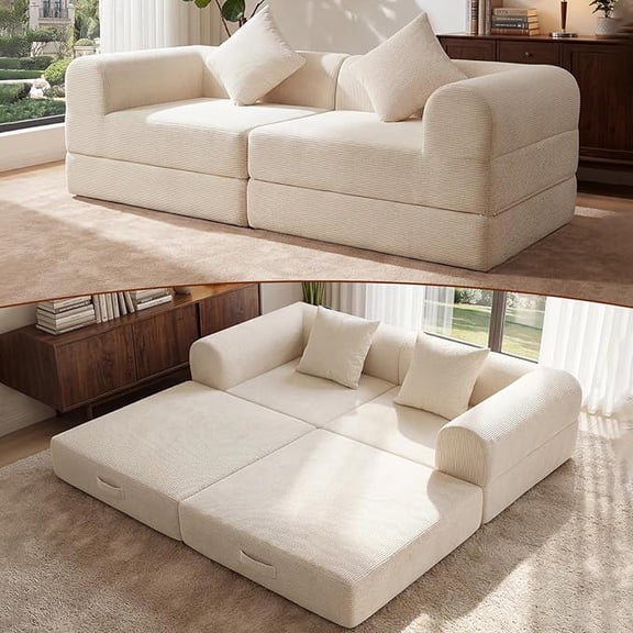 ELEKA Convertible Sleeper Sofa Bed,Folding Floor Mattress Couch,Sectional Couches for Living Room Cloud Couch Sofa,No Assembly Required (Beige)