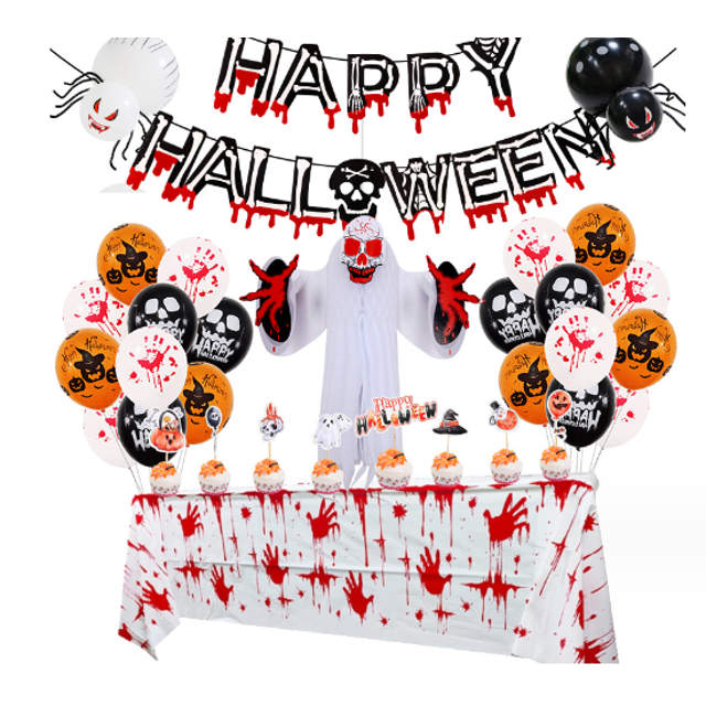 Kcbbe Decoraciones De Fiesta De Halloween, Kit De Decoración De Halloween, Pancarta, Guirnaldas De Globos De Feliz Halloween, Esqueleto De Araña, Pancarta De Halloween, Decoración De Fiesta De