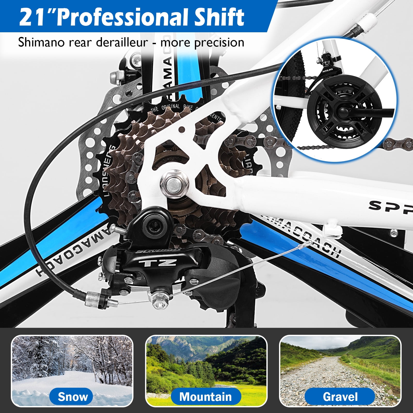 SPPTTY 26" Mountain Bike, Shimano 24 Speeds, Aluminum, Disc Brake, Unibody Ring for Men and Women