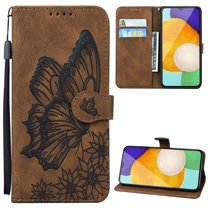 Wallet Case for Samsung Galaxy A54 5G, Vintage Design Embossed Butterfly Pattern PU Leather Book Style Shockproof Cover with Card Holder Stand Magnetic Clasp Case for Samsung Galaxy A54 5G, Brown