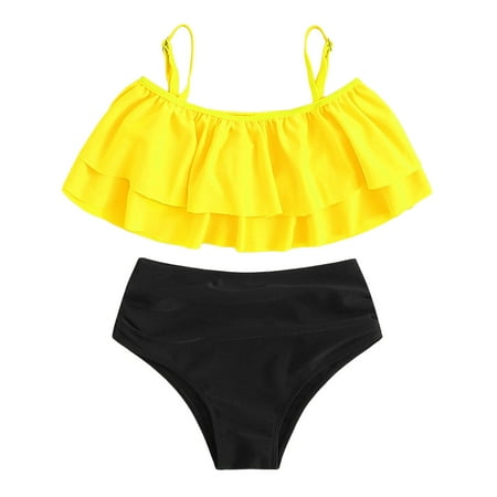 Toimothcn Girls Swimsuits Sleeveless Casual Solid Color 2 Piece Bikini Set Quickly Dry Cover Up Swimwear 3-4 Years