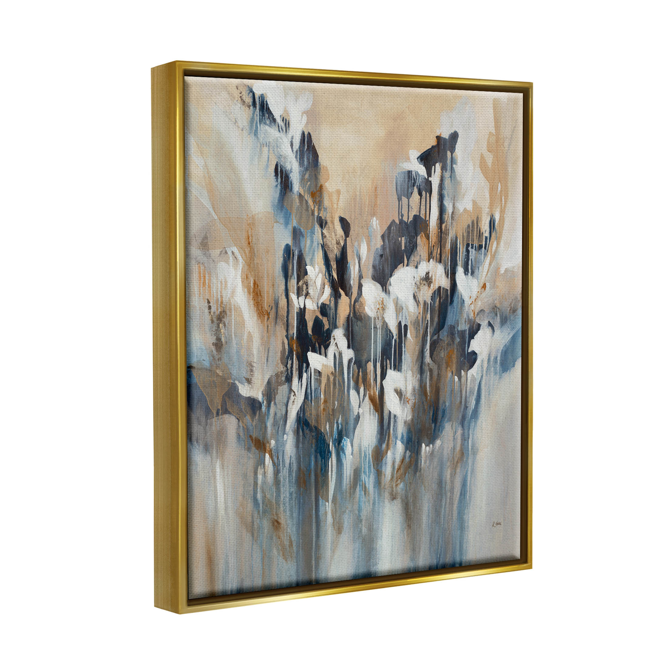 Stupell Industries Layered Botanical Abstract Drip Painting Metallic Gold Floating Framed Canvas Print Wall Art, Design by K. Nari