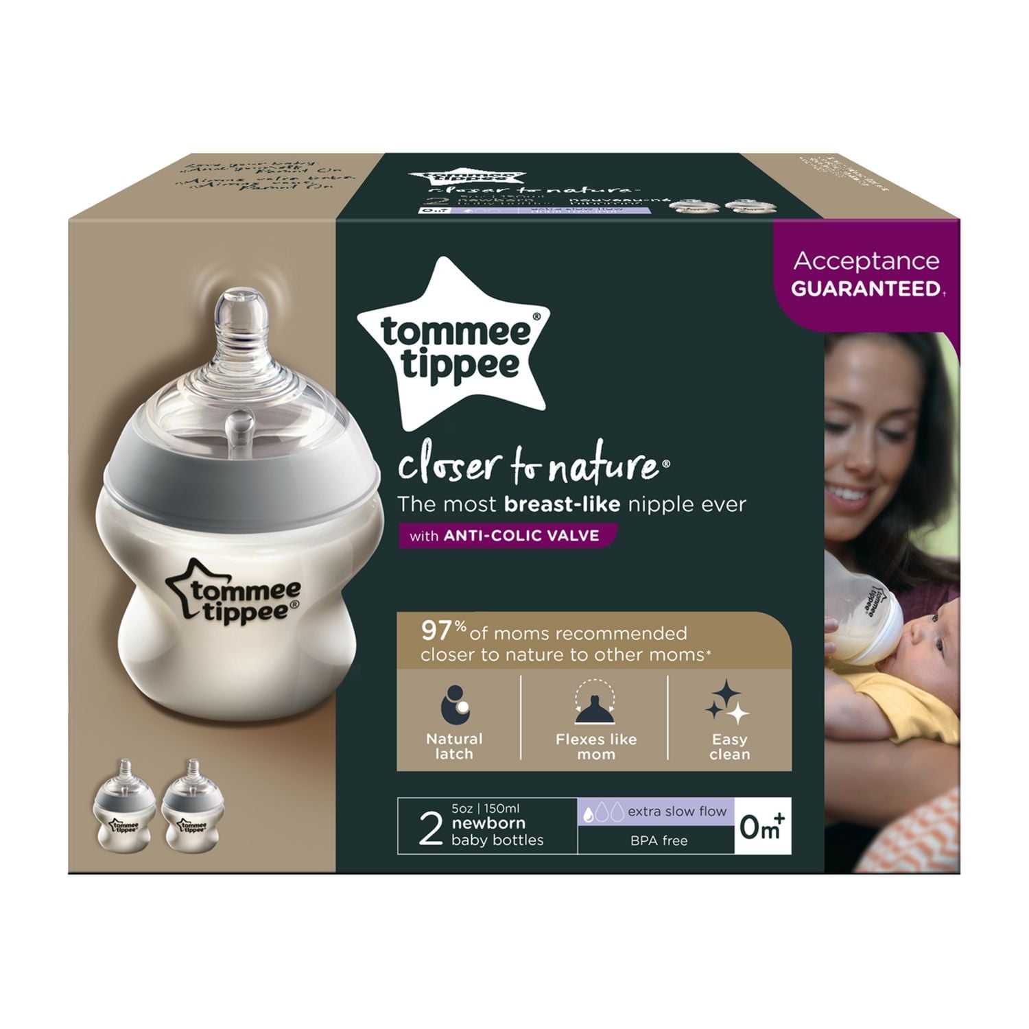Tommee Tippee Closer to Nature Baby Bottle, 2x5oz Bottles
