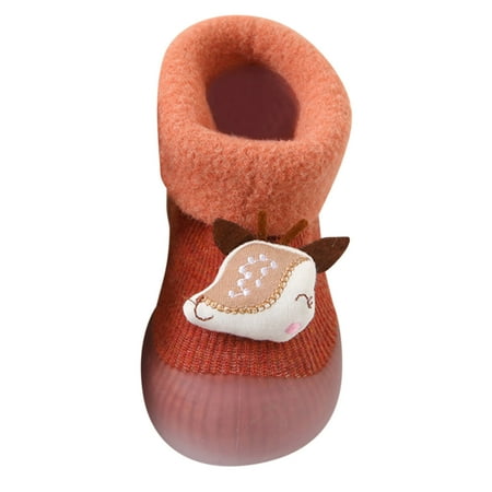 

Kids Stocking Sole Patchwork Warm Rubber Soft Shoes Socks Knit Slipper Care