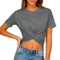 thumbnail image 1 of HongQid Blouse d'Été Décontractée à Manches Courtes pour Femme, Col Rond, Crop Top, devant Torsadé, Dos Nu, T-Shirt, 1 of 8