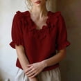 thumbnail image 5 of cocolona Summer Puff Sleeve Tops for Women Ruffle V Neck Loose Shirts Dressy Casual Solid Color Blouses, 5 of 7