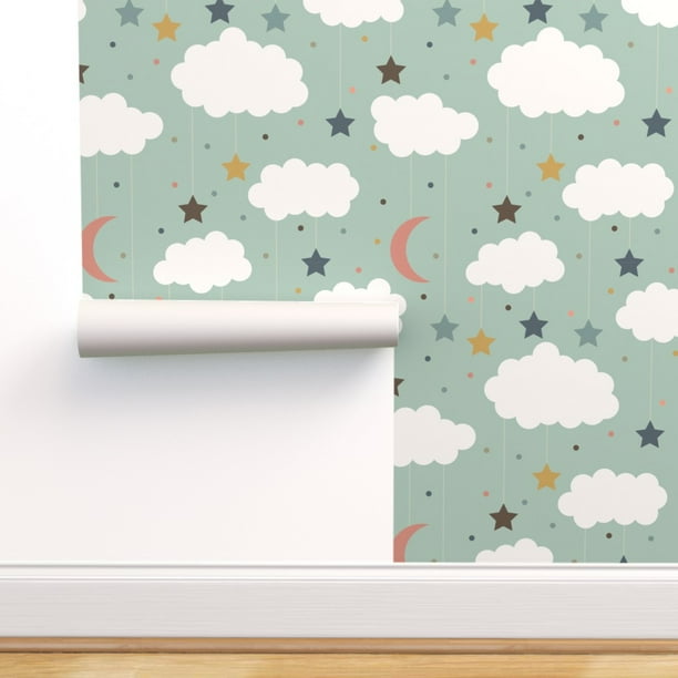 Peel-and-Stick Removable Wallpaper Clouds Stars Moon Sky Gender Neutral