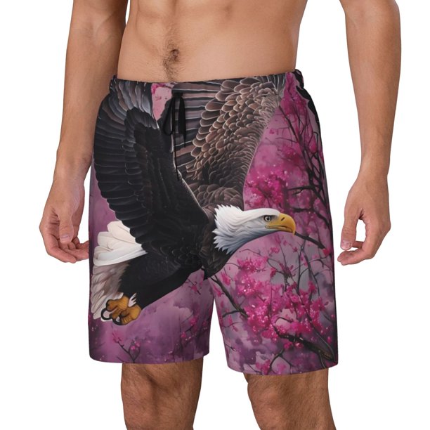 Balery Flower Bald Eagle Bañador para hombre, shorts de playa de secado rápido con entrepierna y forro de compresión-Large