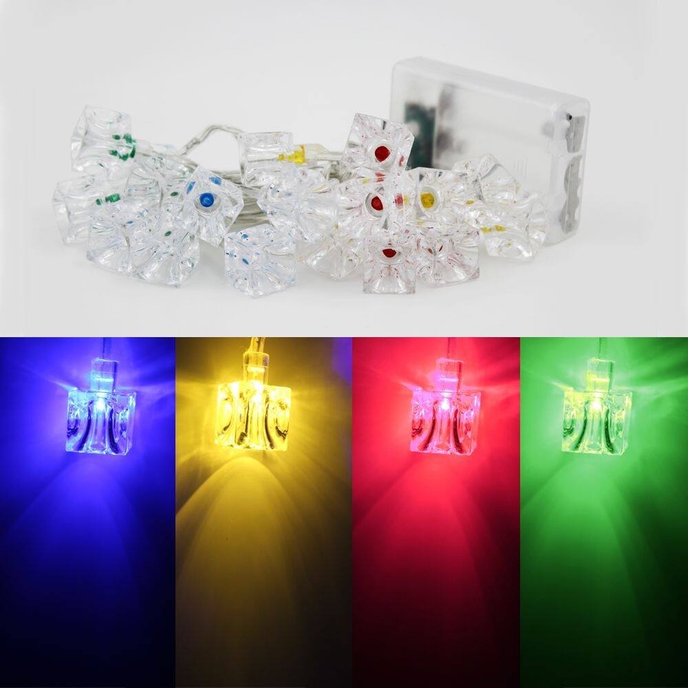 Battery Operated Ice Cube LED Christmas String Lights-Multi Color String Light, 2 Work Modes Battery Box, 7.3ft Length 20 Cubes