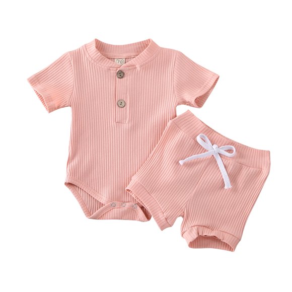 Sylvamorning Barboteuse pour Bébé à Manches Courtes en Tricot Côtelé à Col Rond, Short à Cordon