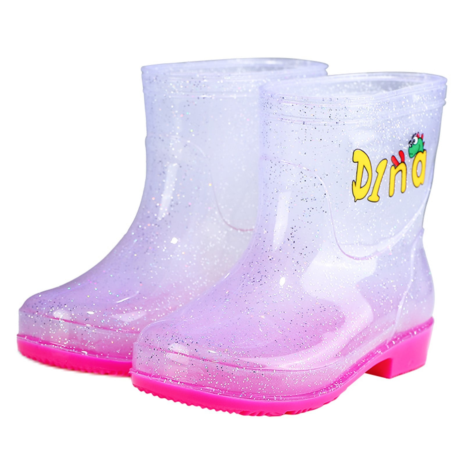 Wuxian Toddler Boys Girls Rain Boots Waterproof Easy On Lightweight Anti- Light Up Kids Rain Shoes Cute Funny Cartoon Printd Kids Short Rainboots Rainy Day Footwear,Pink,3.5-4T
