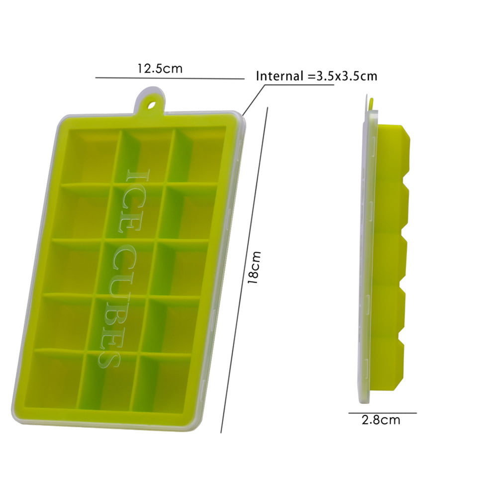 15Hole Silicone Ice Cube Mold Tray with Square-shape Lid DIY Ice Jelly Moulds US 