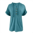 thumbnail image 4 of Wyobmus Women's Casual Summer Hoodies Rolled Short Sleeve Drawstring Hooded Tops Buttons Front V Neck Cute Pullover T-Shirts Tops S-2X Mint Green, 4 of 5