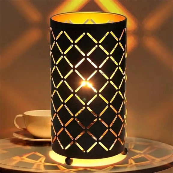 Kanstar Modern Black Metal Table Lamp with Gold Geometric Shade