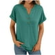 thumbnail image 3 of Camisas de vestir para mujer,Camisa informal de manga corta con cuello en V y botones para mujer, poliéster, corte holgado, uso diario, sopatenor, 3 of 9