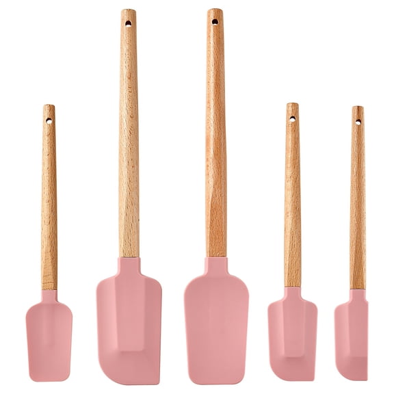 Silicone Spatula Set of 5, Nonstick Rubber Spatulas, Spoonula, Jar Scraper for Cooking, Baking, Mixing, Frosting (Pink)
