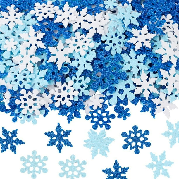 300 pegatinas de copos de nieve con purpurina, pegatinas de espuma navideñas, autoadhesivas, azules y blancas, para decorar fiestas navideñas.