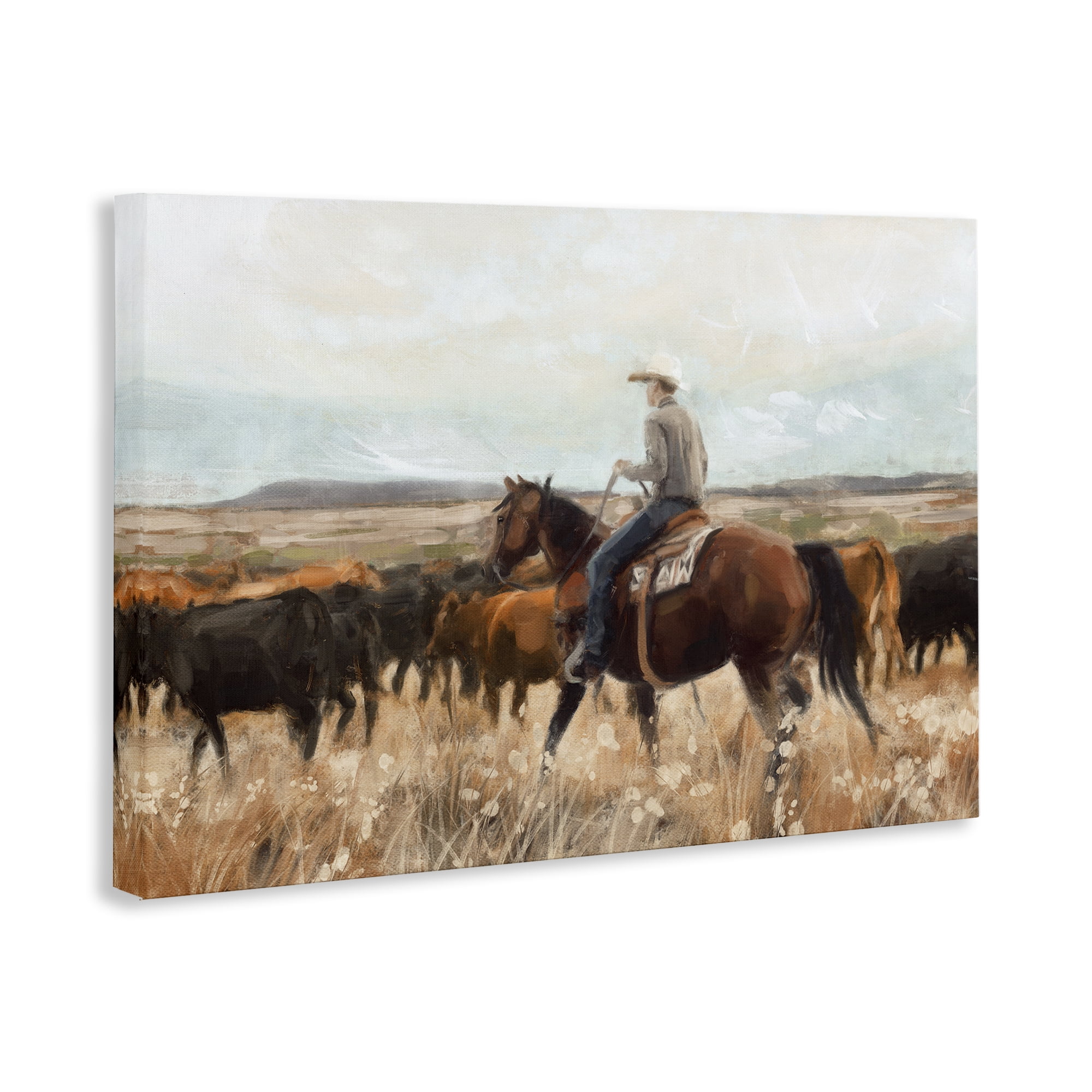 Stupell Industries Cowboy On The Range Landscape & Nature Painting Wrapped Canvas Art Print Wall Art, 36 x 24