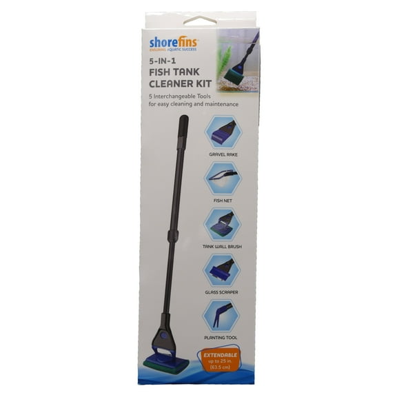 Shorefins 5-in-1 Fish Tank Cleaner Kit - Aquarium Cleaning Brush - Extra Long 25 inches by Penn-Plax